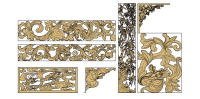 03中式龙凤雕花 中式实木雕刻 中式云朵雕刻 龙凤雕刻 竹叶雕刻板su草图模型下载