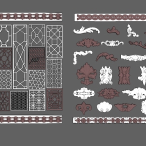 06简欧 欧式雕刻雕花花格组合 欧式构件 中式雕花门窗 欧式石膏线 墙面雕花 石膏雕花 金属雕花 浮雕su草图模型下载