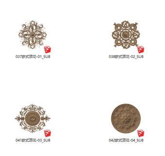 18欧式石膏雕花_灯盘_顶花_镜框_构件su草图模型下载