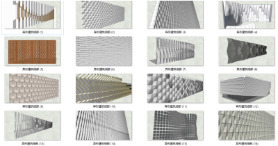 19现代风格雕花 建筑表皮 异型墙面 建筑外观su草图模型下载