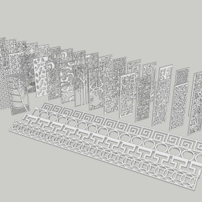 28中式风格雕花 雕花门窗  中式镂空雕花 中式格栅雕花 中式屏风隔断su草图模型下载