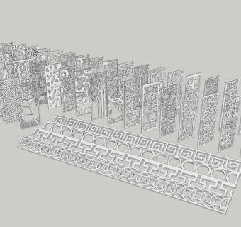 28中式风格雕花 雕花门窗  中式镂空雕花 中式格栅雕花 中式屏风隔断su草图模型下载