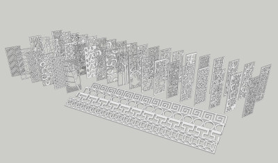 28中式风格雕花 雕花门窗  中式镂空雕花 中式格栅雕花 中式屏风隔断su草图模型下载