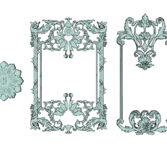 07欧式雕花构件  欧式灯盘 墙面雕花 护墙雕花su草图模型下载