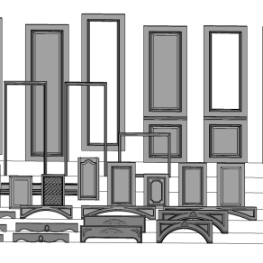 08欧式线条柜门 护墙楣板造型  欧式护墙板 石膏线 门头雕花 角花su草图模型下载