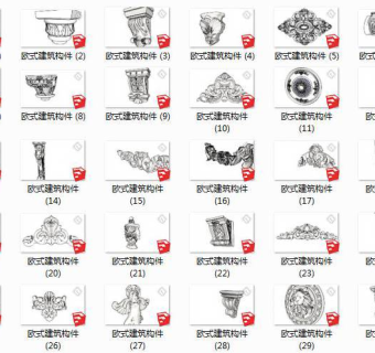 11欧式构件 欧式风格石膏线 金属雕花 石膏线条 角线 建筑构件 墙面雕花 石膏雕花 欧式柱子(4)su草图模型下载