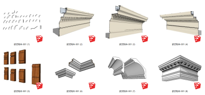 12欧式构件 欧式门头 柱子 窗户 楼梯 欧式旋转楼梯 欧式铁艺楼梯 角线 石膏线 踢脚线 欧式雕花su草图模型下载