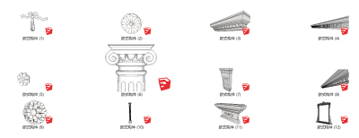 15欧式建筑构件_雕花_罗马柱_石膏线_圆盘_角线_柱子_柱头_柱脚su草图模型下载