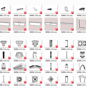 17欧式建筑构件_雕花_罗马柱_石膏线_圆盘_角线_柱子_柱头_柱脚su草图模型下载