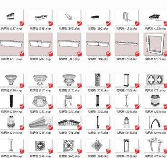 17欧式建筑构件_雕花_罗马柱_石膏线_圆盘_角线_柱子_柱头_柱脚su草图模型下载