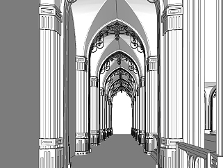 18欧式风格走廊，欧式柱子 欧式雕花 欧式构件su草图模型下载