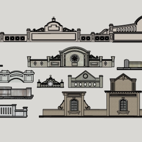 19民国风格建筑构件装饰 欧式门窗 欧式栏杆 欧式阳台 欧式院墙雕花 欧式背墙 欧式围墙su草图模型下载