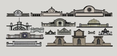 19民国风格建筑构件装饰 欧式门窗 欧式栏杆 欧式阳台 欧式院墙雕花 欧式背墙 欧式围墙su草图模型下载