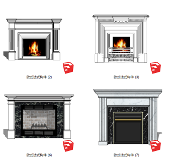 24欧式风格欧式构件_壁炉_石膏线_柱子 罗马柱su草图模型下载