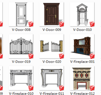 28欧式构件 欧式门头 柱子 窗户 楼梯 欧式旋转楼梯 欧式铁艺楼梯 角线 石膏线 踢脚线 欧式雕花 欧式大门su草图模型下载