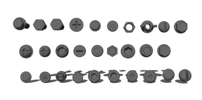 30现代螺丝螺母螺钉组合su草图模型下载