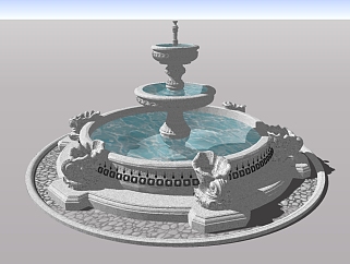 32欧式庭院喷泉 欧式雕花水晶喷泉su草图模型下载