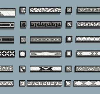 34地砖石材拼花波导线腰线组合su草图模型下载