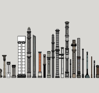 38民国风格建筑构件装饰 欧式柱子 罗马柱 柱子 民国风格建筑 构件su草图模型下载