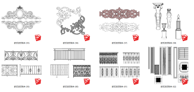 39欧式风格欧式构件_石膏线_柱子_栏杆 欧式铁艺栏杆 欧式角线 空调su草图模型下载
