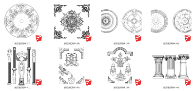 40欧式风格欧式构件_石膏线_柱子_雕花 欧式灯盘 罗马柱su草图模型下载