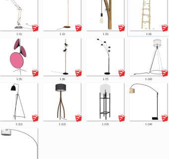 金属现代落地灯 原木落地灯 工业风落地灯 金属装饰灯具组合su草图模型下载