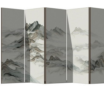 01中式屏风 隔断 新中式山水屏风隔断 (6)su草图模型下载