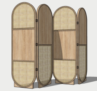 05法式风格折叠屏风 隔断 竹编屏风 编织屏风su草图模型下载