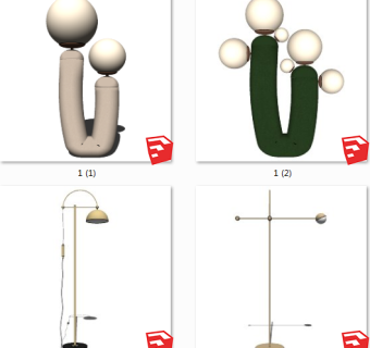 现代北欧异形装饰落地灯 多头落地灯组合su草图模型下载