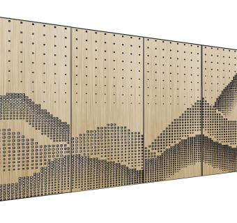 09新中式山形金属穿孔板 山形金属镂空板 木制屏风隔断 折叠屏风su草图模型下载