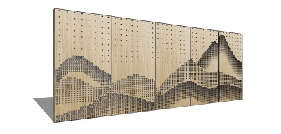 09新中式山形金属穿孔板 山形金属镂空板 木制屏风隔断 折叠屏风su草图模型下载