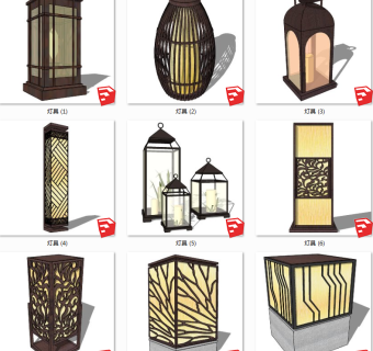 新中式日式落地灯 装饰灯具su草图模型下载