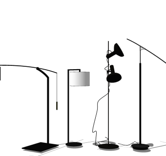 现代金属落地灯 新中式落地灯 多头落地灯组合su草图模型下载