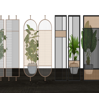 11现代玻璃隔断屏风 新中式玻璃隔断 金属玻璃隔断屏风 办公室隔断su草图模型下载