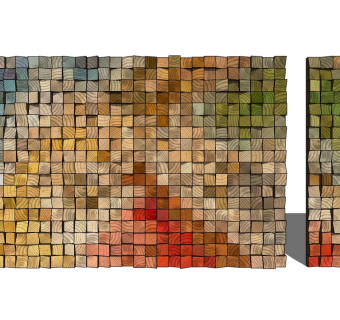 13现代风格隔断 现代菠萝格木造型墙 木块墙面 方木块组合背墙su草图模型下载