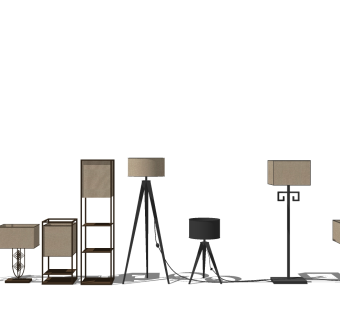 新中式现代原木金属落地灯 装饰落地灯 台灯su草图模型下载