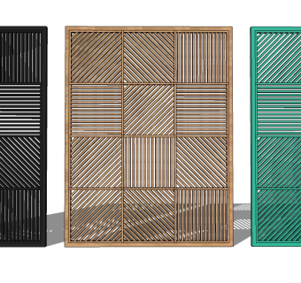 15现代风格镂空屏风 木条隔断  镂空隔断 墙饰 洞洞板su草图模型下载