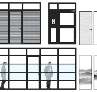 18现代铝合金玻璃办公隔断 现代百叶玻璃隔断墙 办公墙 办公室隔断 玻璃隔断su草图模型下载