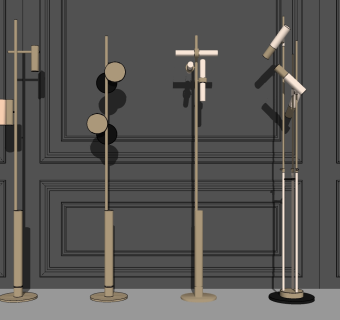 轻奢金属多头落地灯 装饰落地灯组合su草图模型下载