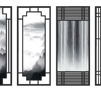 25新中式屏风隔断 新中式隔断 屏风 窗格su草图模型下载
