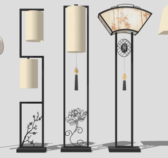 新中式台灯落地灯 景观地灯 中式落地灯 su草图模型下载