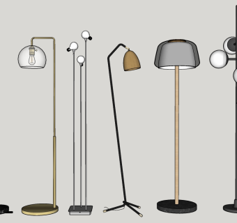 现代落地灯 金属多头灯具组合su草图模型下载