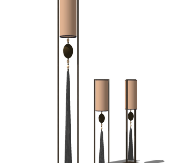 新中式原木落地灯 装饰落地灯组合su草图模型下载