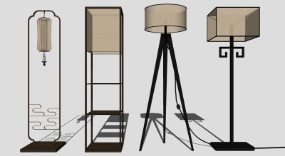 新中式落地灯模型 装饰落地灯组合su草图模型下载
