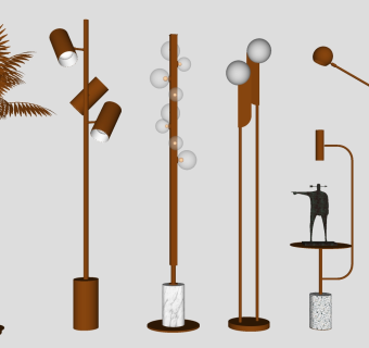 轻奢落地灯 金属落地灯 多头落地灯 树形状落地灯su草图模型下载