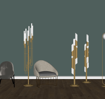 轻奢金属落地灯 装饰灯具 北欧风格落地灯组合su草图模型下载