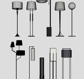 新中式装饰落地灯 多头灯组合su草图模型下载