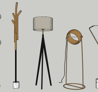 落地灯 装饰金属多头落地灯su草图模型下载