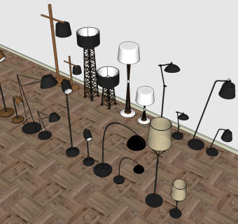 金属 落地灯 台灯组合 su草图模型下载