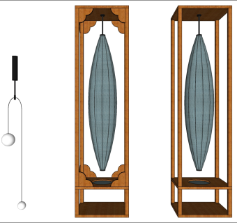 现代新中式中式装饰落地灯 宫灯组合su草图模型下载